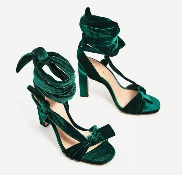 Zara Shoes - ZARA Dark emerald green velvet tie up pump heels. Size 7